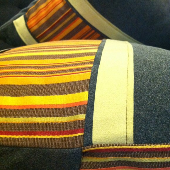 Stripped Orange & Gray, Handmade Decorative Pillow Cover, 14X18 - Picture 4 of 6